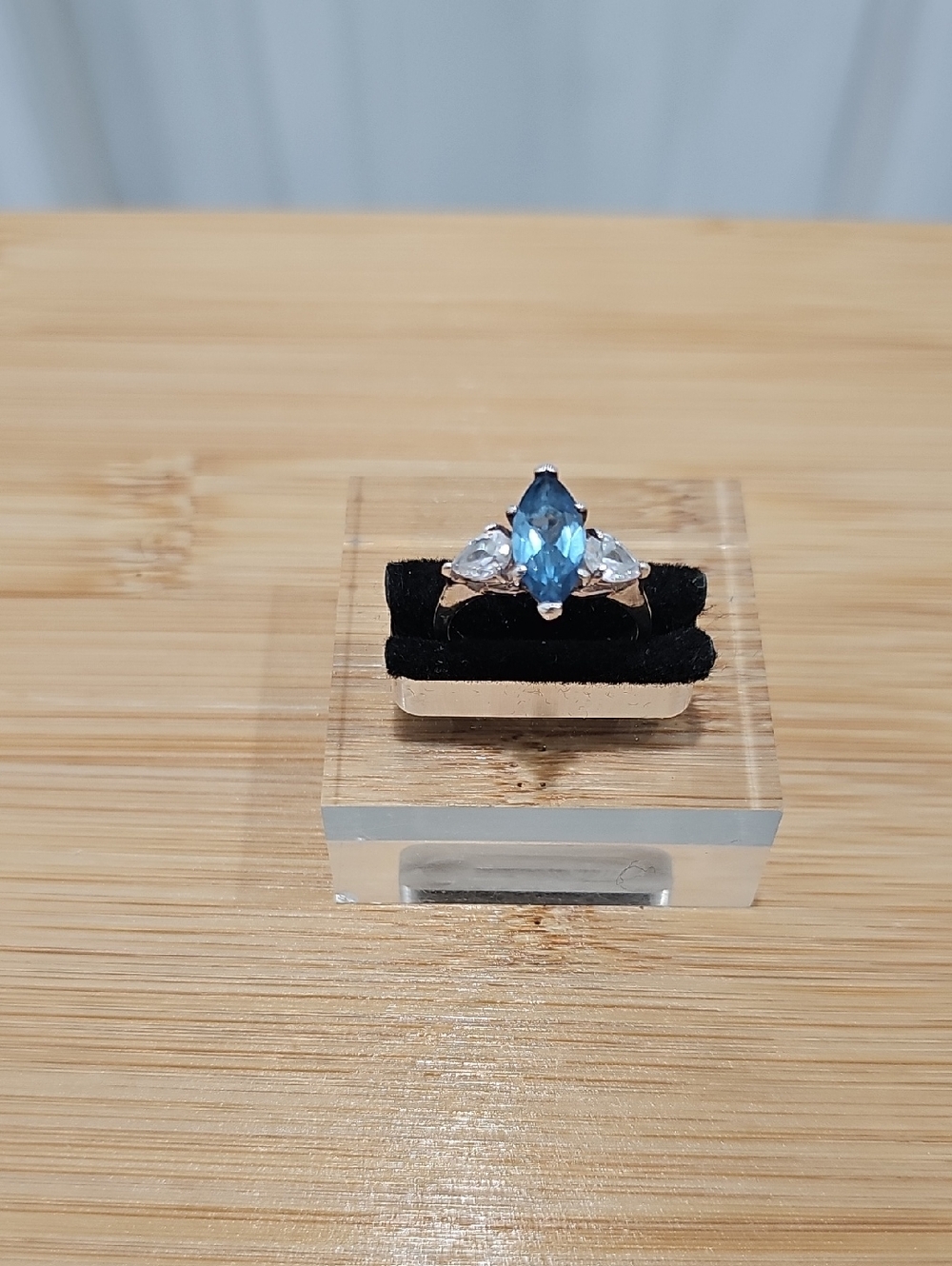 Blue Topaz and Cubic Zirconia Sterling Silver Ring